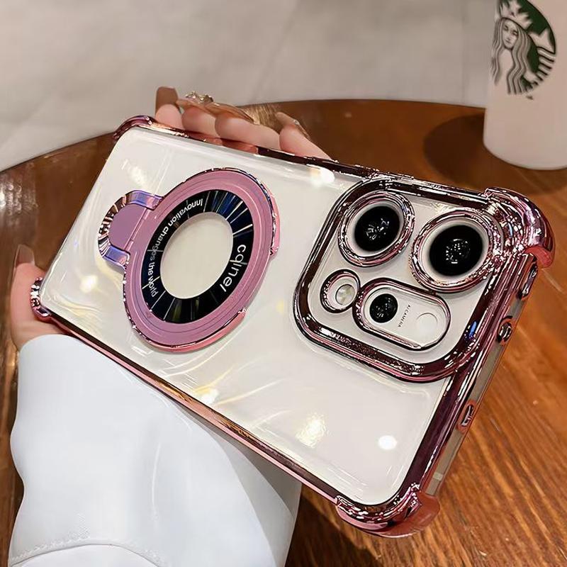 Transparent Shockproof Magnetic Bracket Phone Case For OPPO Reno 14 13 12 11 Reno14 Reno13 F Pro 13F 14F 12F 11F Silicone Cover
