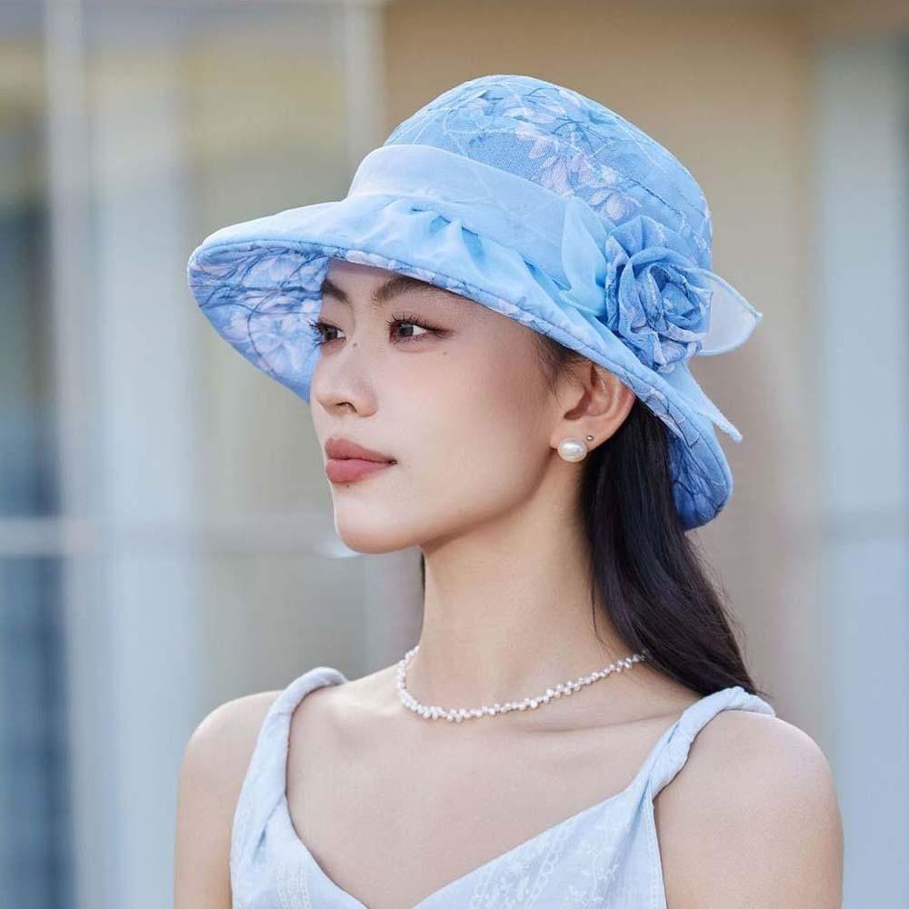 Portable Thin Bow Sunshade Cap Folding Sunscreen Basin Hat Panama Hat Floral Fisherman Hat  Outdoor
