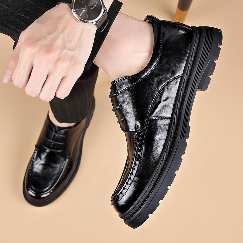 Factory leather shoes men's 2025 new casual leather breathable round head thick-soled soft leather soft-soled men's business English