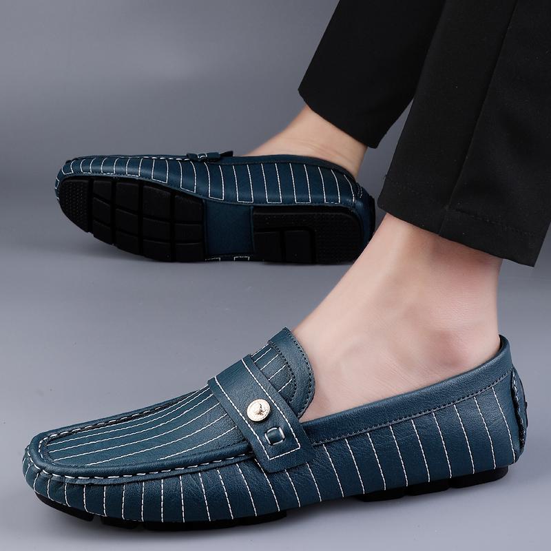 FashionGenuine Leather Men Blue Loafers Cow Leather Casual Shoes For Man Soft Spring Moccasins Plus Size 38-45 Tenis Masculinos