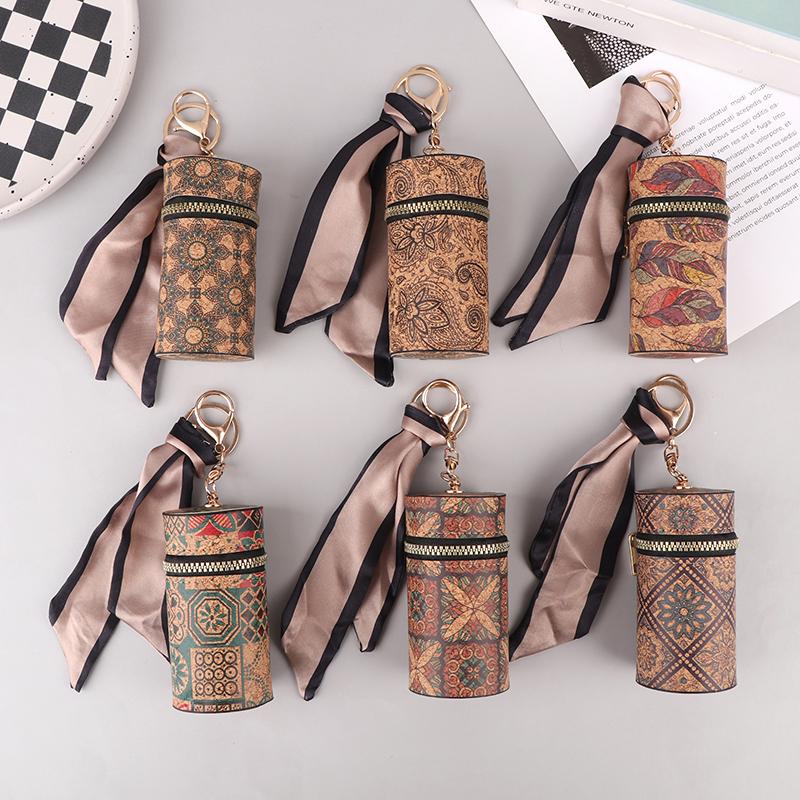 Retro Wood Grain Bucket Coin Purse Fashion Lipstick Bag Mini Storage Bag Earphone Bags Keyring Pendant For Women Girls Gift