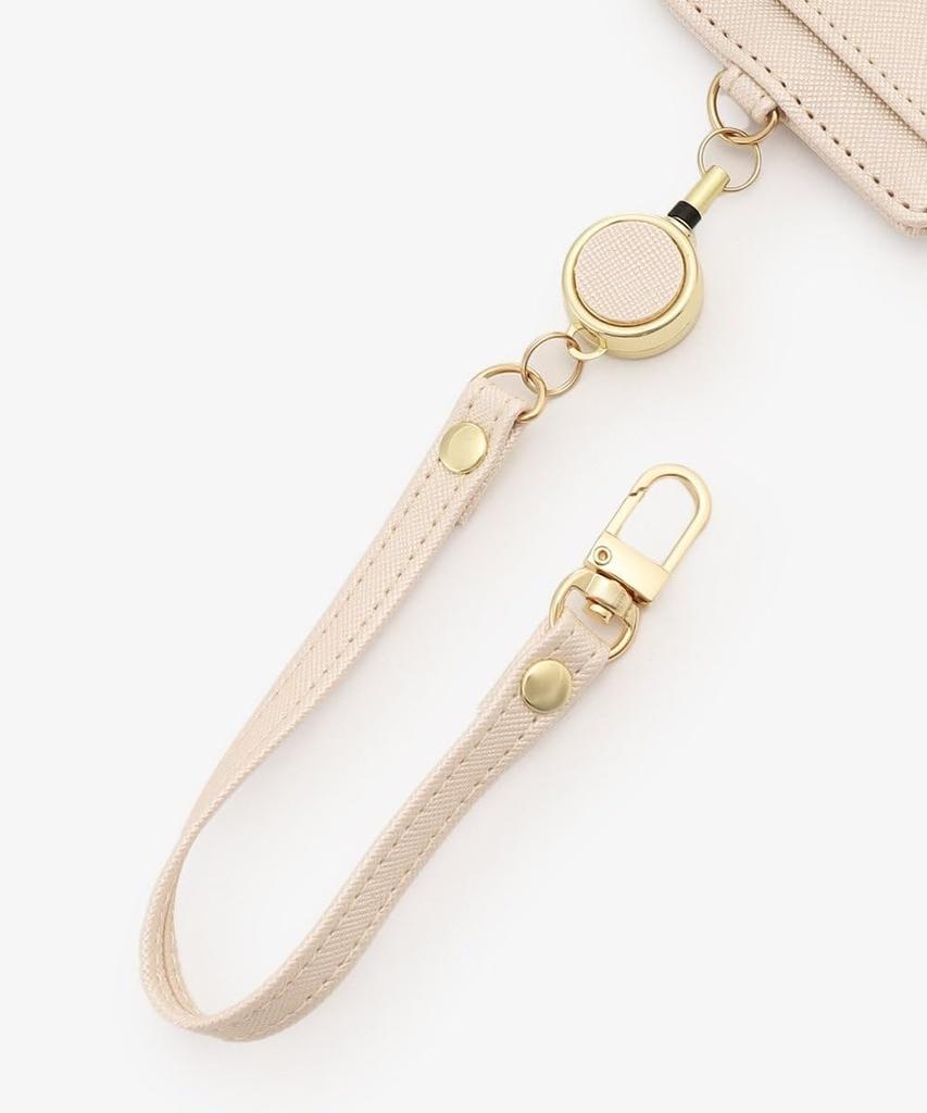 Afternoon Tea Living JQ55 Pass Case with Cord Reel and Motif Charm, Beige