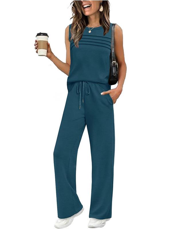 2026 Spring/Summer Women's Casual Pleated Vest Two-Piece Set
