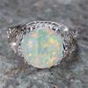 White Fire Opal Big Round Stone Vintage Hollow Rings For Women Fashion Silver Color Engagement Bands  Christmas Gifts