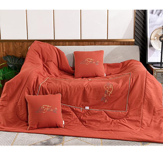 Dual-Use Embroidered Pillow Blanket: Office Nap & Car Cushion Combo