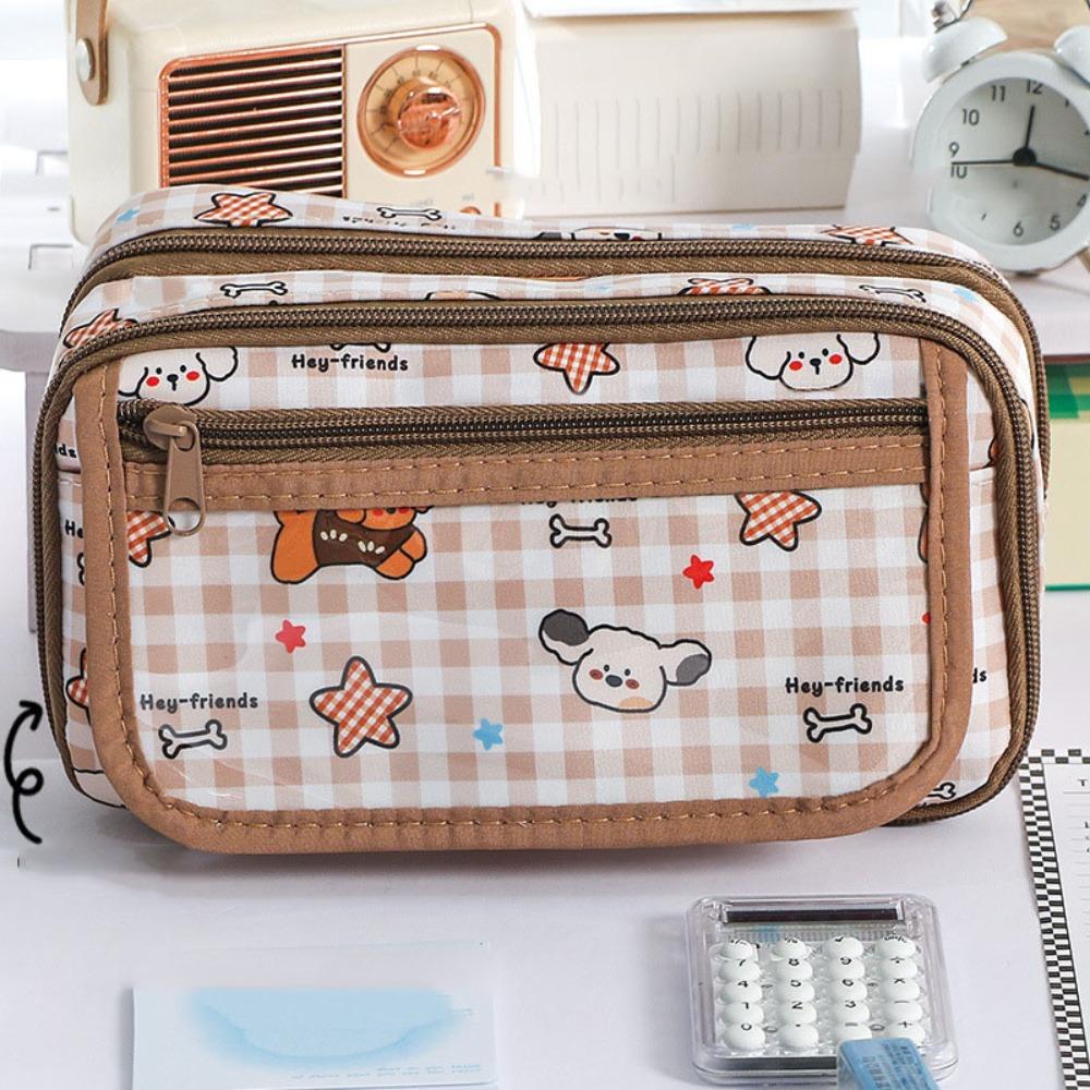 Large Capacity Stationery Bag Zipper Pen Pencil Case Badge Pouch Kawaii Pencil Bag  Student