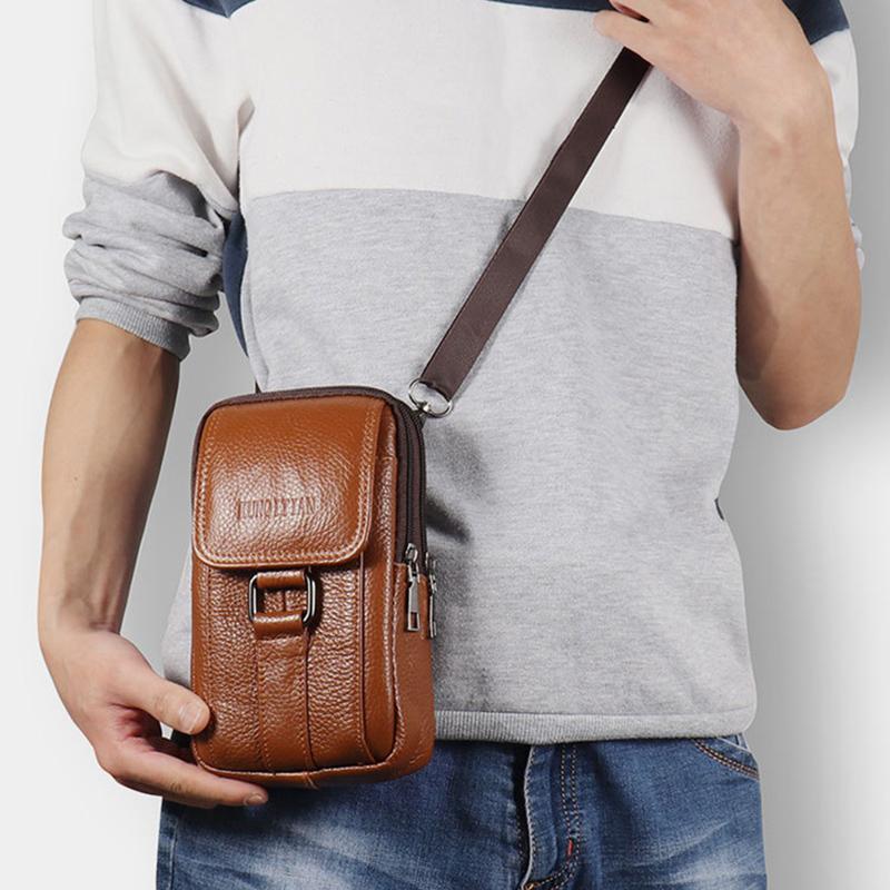 Men's Mobile Phone Waist Bag Outdoor Work Chest Bag PU Cigarette Case Key Chain Wear Belt Backpack Sport Hiking Portable Satchel