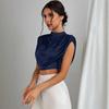 Summer Women's Pleated Batball Sleeve Satin Shirt Color Ding Imitation Silk Short Top Blouses & Shirts