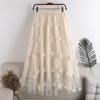 Moda Vita Elastica Applicazioni Ricamo Floreale Gonna Midi a Fiori Casual da Donna Vita Alta Estiva Coreana