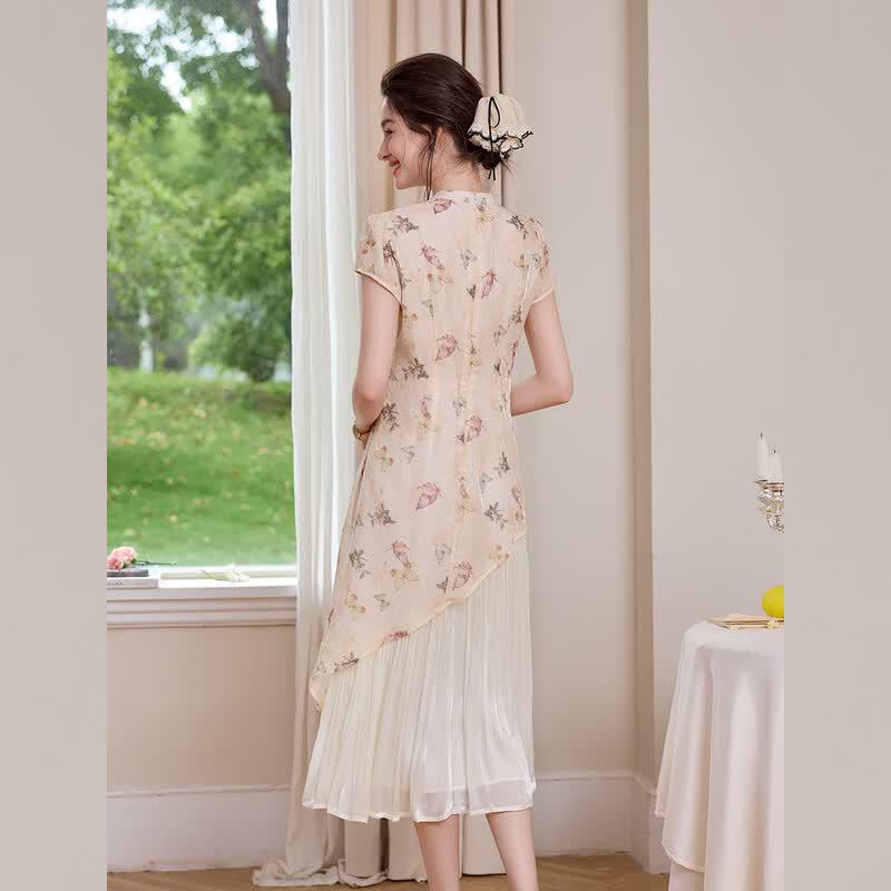 Bailuyu Chinese Style Butterfly Print Stand Collar Long Dress