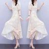 Floral Short Sleeve Dress for Women - Korean Style Waist-Cinched Slimming Skirt
