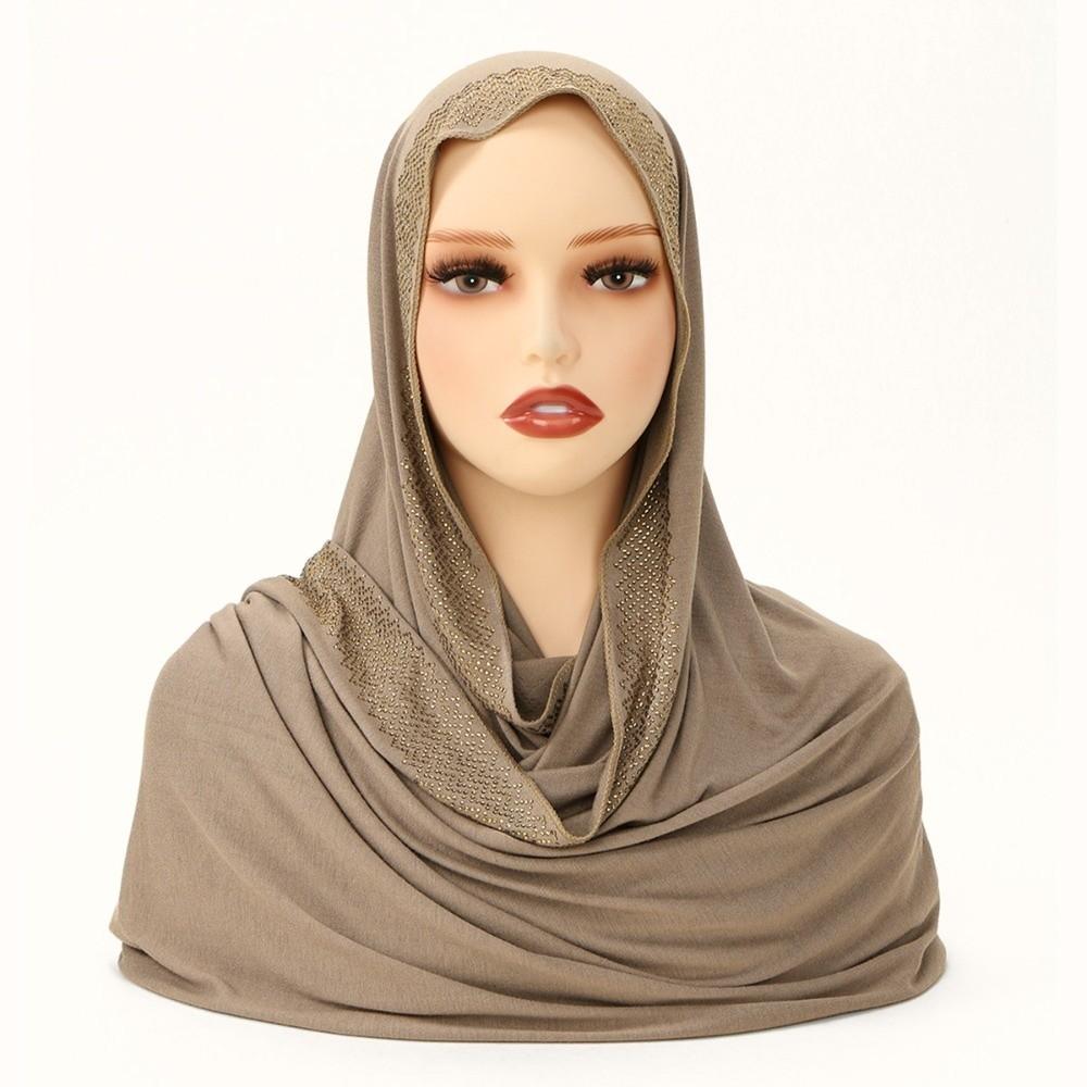 Long Smooth Silk Headscarf Sunscreen Thin Large Shawl Veil Rhinestone Chiffon Hijab Scarf  For Gift