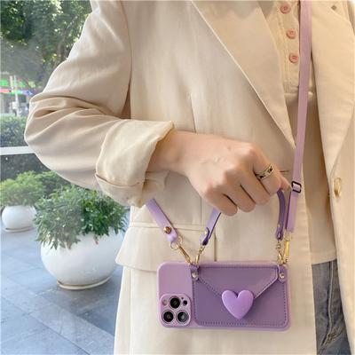 Vendo Love Crossbody Card Case Protetor de cartão com alça coreana para iPhone 15 11 12 13 14 ProMax X XS XR Max Coin Wallet Case