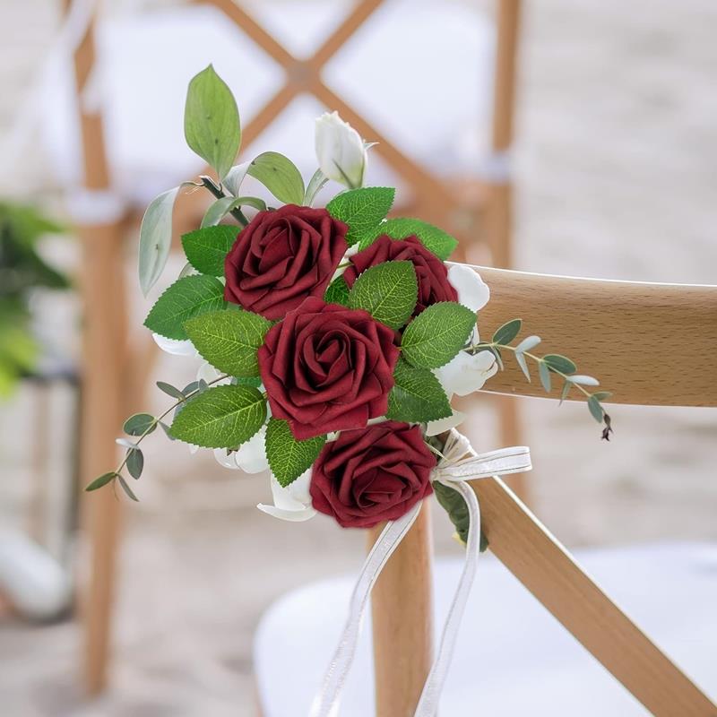 Rose Head Artificial Flowers for Arrangement Decoration 5 pcs - Dark Pink