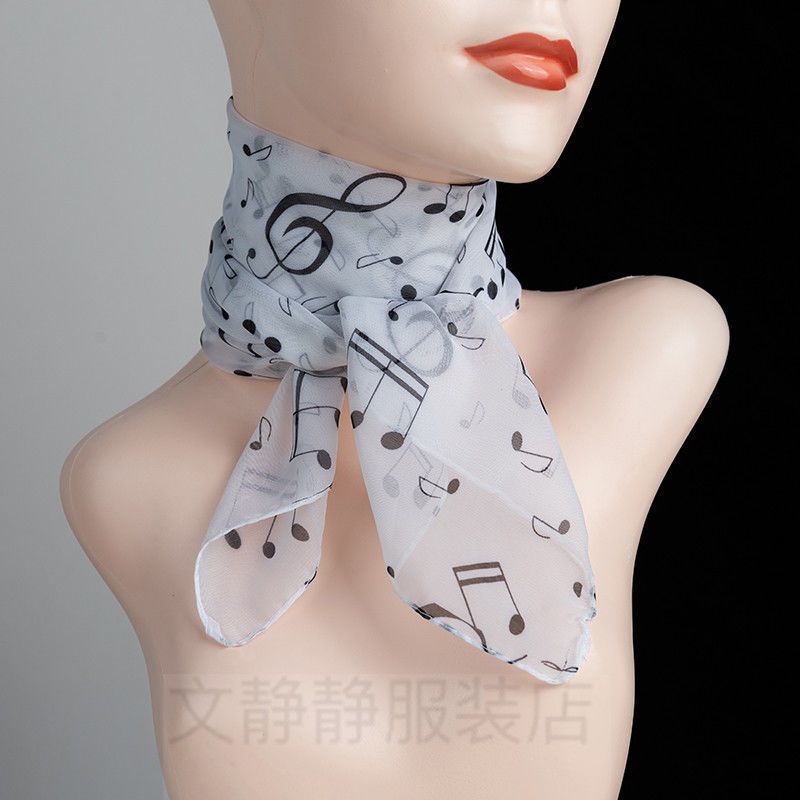 Fashion Printing Music Note Silk Scarf Versatile Decorative Neck Protector Square Yarn Scarf Spring and Autumn Triangular Scarf