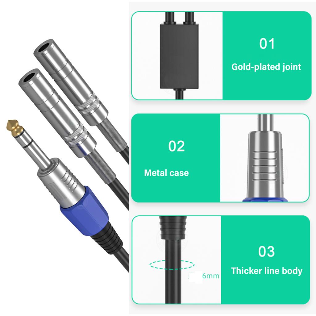 Gold Plated 6.35mm 1/4 Inch Splitter Y Cable 1/4 Inch 6.35mm To Dual 1/4 Inch 6.5mm Jack Audio Aux Cable for PC Mixer