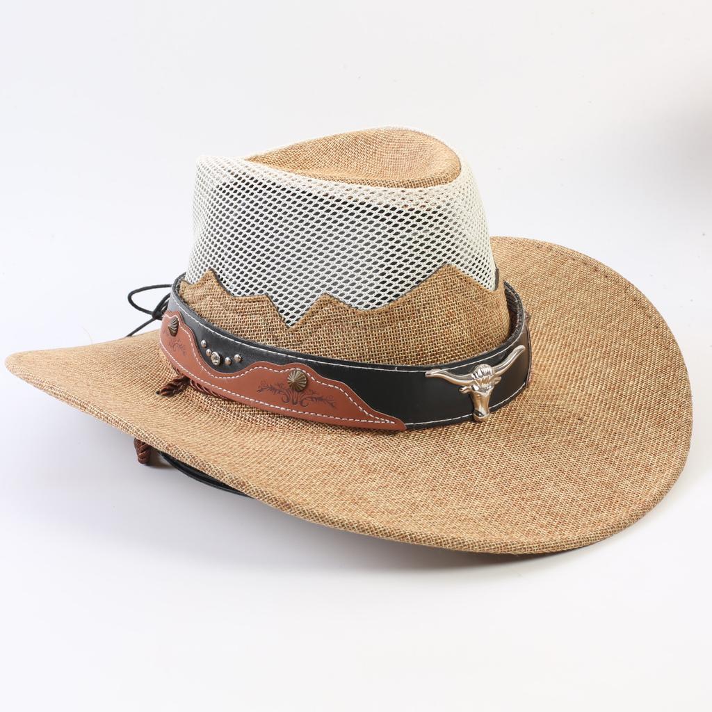 Western Cowboy Hat Men and Women Summer Breathable Sunscreen Visor Hat Big Brim Outdoor Travel Straw Top Hat