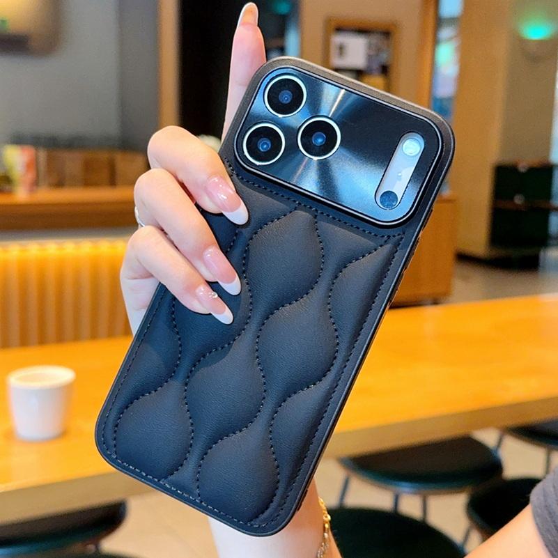 Small Fragrance Leather Grain Lens Full coverage Protection Case For iPhone 17 Pro Max 17 pro Air 16e 16 Pro 15 14 Pro Max Cover