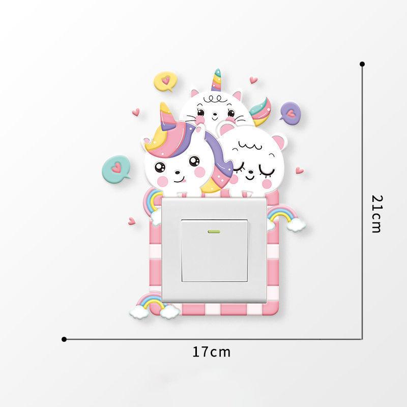Unicorn Switch Sticker 3D Cartoon Kids Room Decor luminous Stickers Switch Cover Wall Light Unicorn Socket Stickers Decoration