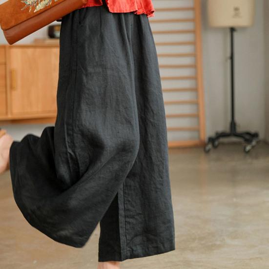 Women Summer Spring Pants Wide Leg Oversized Straight Solid Color Elastic Waist Match Top Pockets Deep Crotch Lady Ninth Pants Lady Garment