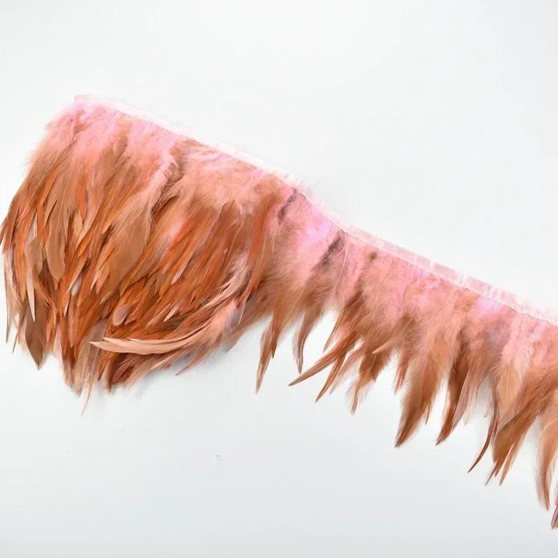 10Meters Saddle Pheasant Feathers Fringe for Clothes Ribbon Cock Feather Trim Flecos Tassel Needlework Decoration Sewing Decor