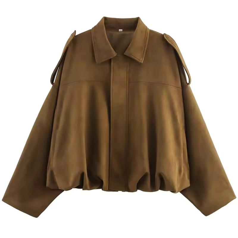 Dames Bomberjack Revers Lange Mouw Rits Suède Jas Dames High Street Cropped Racejassen Jassen BuitenKleding