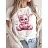 European Size Women'S Valentine'S Day Teddy Bear Graphic T-Shirt - Soft Breathable Green Tee with Pink Hearts & "I Love You" Design
