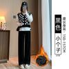 Black narrow wide-leg pants women's spring, autumn and winter velvet high-waisted drape straight casual small corduroy pants