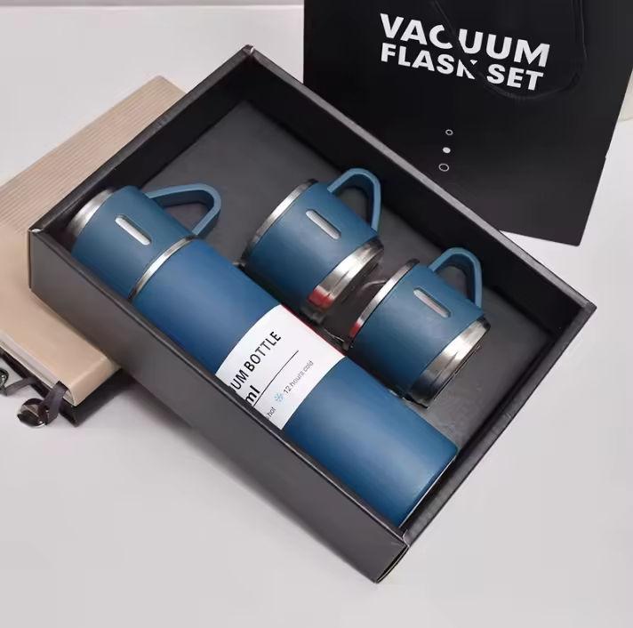 Custom 500ml Double-Wall Thermal Mug Gift Set Tea Cup 304 Stainless Steel Tumbler Water Bottle Portable Vacuum Flask with 2 Cups