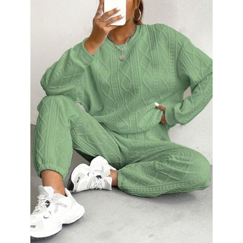 Women's 2-Piece Cable Knit Loungewear Set Oversized Long Sleeve Top & Pants Co-ord