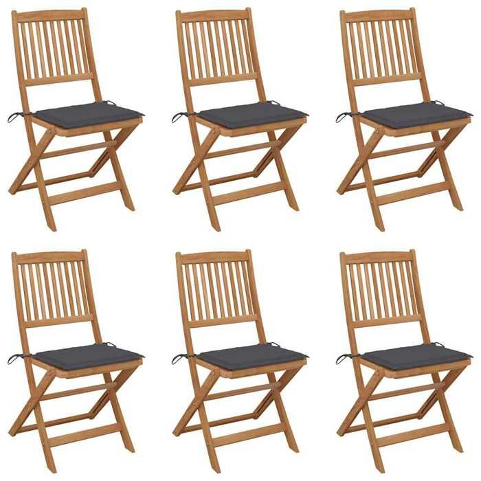 VidaXL Set of 6 Folding Garden Chairs with Cushions, Patio Seats, Dining Chairs, Patio Furniture 3074994