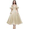 Elegant One-Shoulder Cross-Body Light Wedding Dress with Lace-Up Back and Puffy Skirt