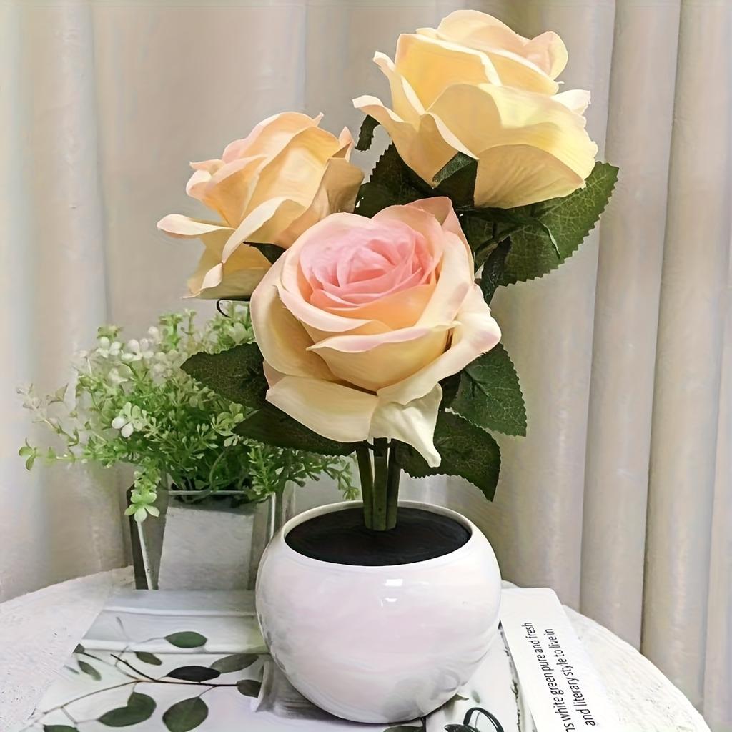 1PC LED Simulation Rose Night Light, Romantic Vase Dining Table, Cabinet, Countertop Decoration, Suitable for Family Living Room