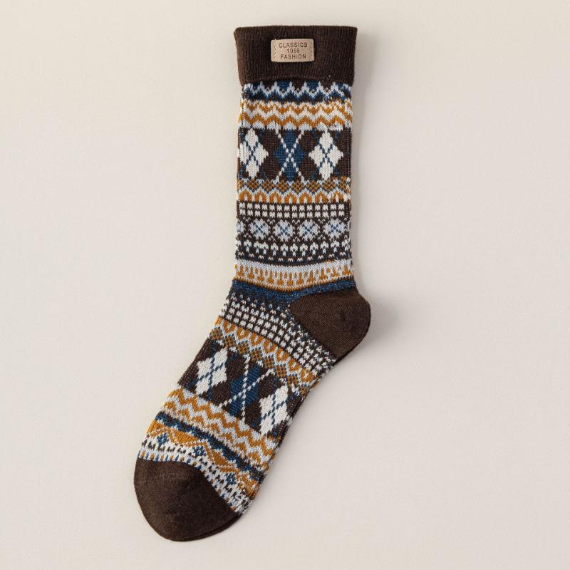 

Женские осенне-зимние ретро носки из хлопкового махрового полотна двойного переплетения стандартного этнического стиля 1 pair кофейный