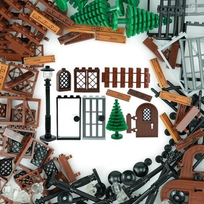 130 Windows, Doors, Streetlights, and Staircases, Building Block House Accessories, Compatible with Classic Building Blocks, for Kids Ages 6 and Up