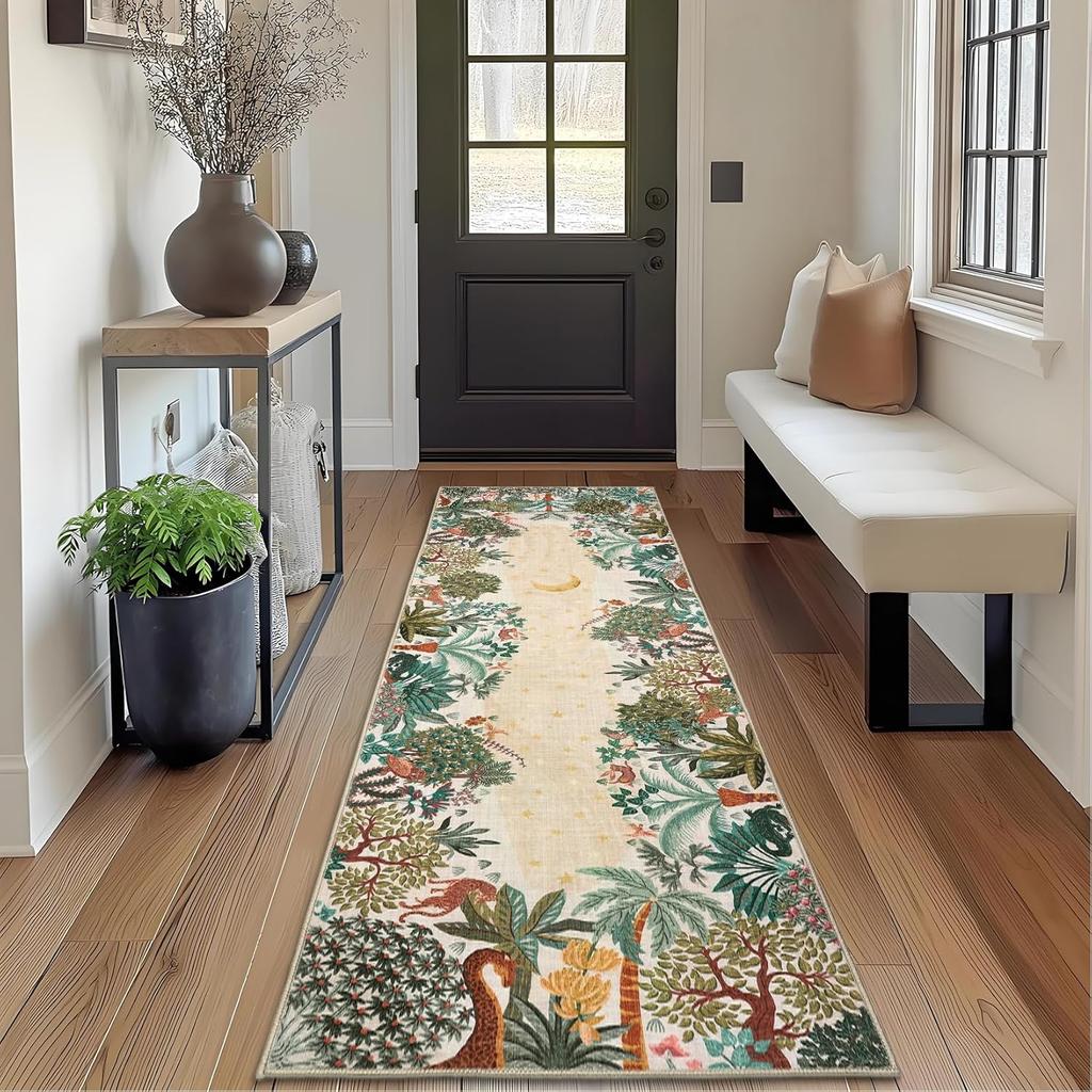 American Pastoral Jungle Green Print Runner Rug Animal Print Tiger Rug Kitchen Living Room Porch Balcony Kitchen Hallway Decor