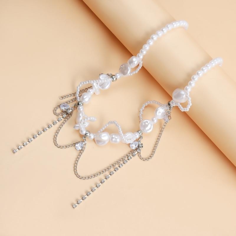 Elegant Pearls Necklace with Chain Star Clavicle Chain Adjustable Choker Neck Jewelry for Wedding Party Special Occasion
