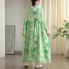 Women Plus Size Floral Print Maxi Dress  Casual Loose Long Sleeve O Neck Oversize Long Hat Dress 8109