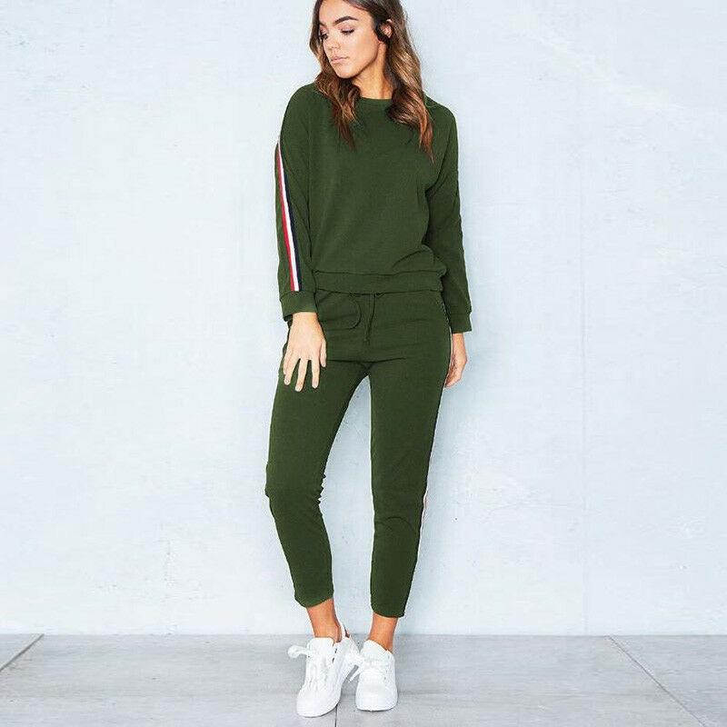 Women's 2 Pcs/set Tracksuits Comfy Striped Loungewear With O-neck And Drawstring