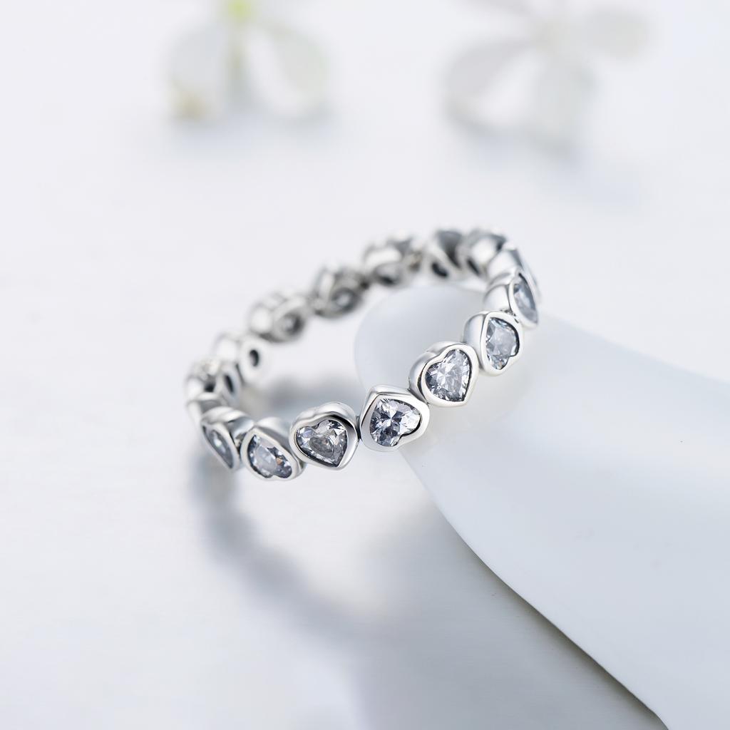Fashion Classic Cubic Zirconia Jewelry Real 925 sterling silver Love Hearts Ring Eternity Simulated Ring Bands Jewelry