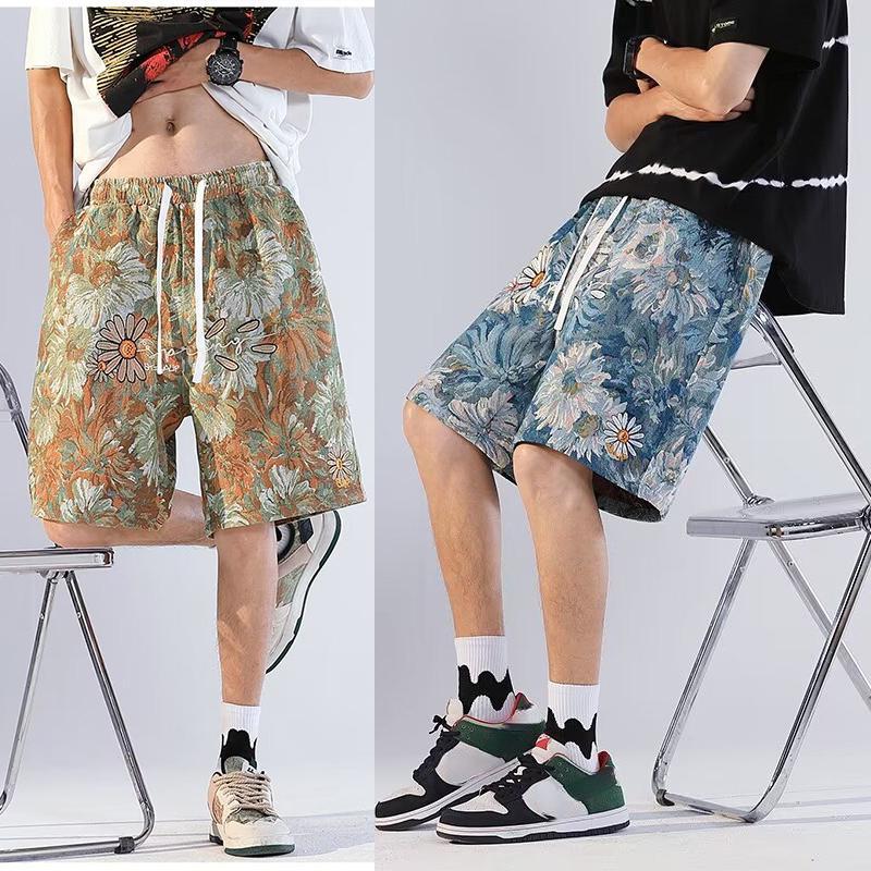 Sommer Lose Shorts Paar Beliebte Vielseitige Casual Gerade Capris Herren Blume Ölgemälde Strand Shorts