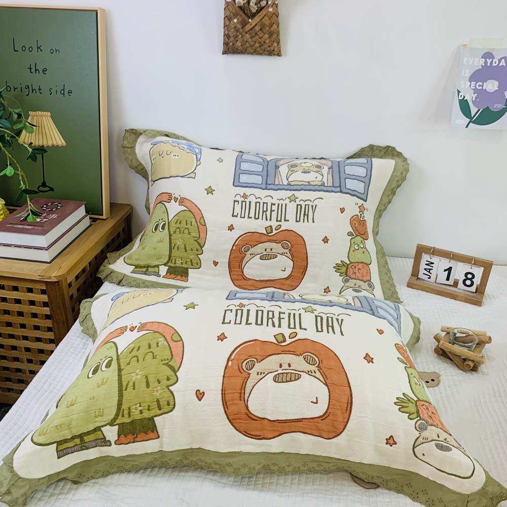 Korean Style Cotton Lace Cartoon Jacquard Pillow Towel - Soft, Breathable, Exquisitely Trimmed 52*75