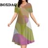 New Women's Striped Abstract Printed Dress Elegant Fashion Casual Short Sleeve Summer Dresses Ladies
