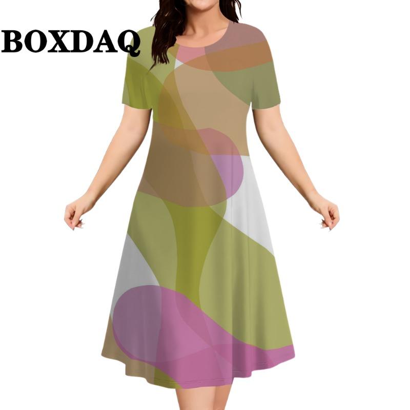 New Women's Striped Abstract Printed Dress Elegant Fashion Casual Short Sleeve Summer Dresses Ladies