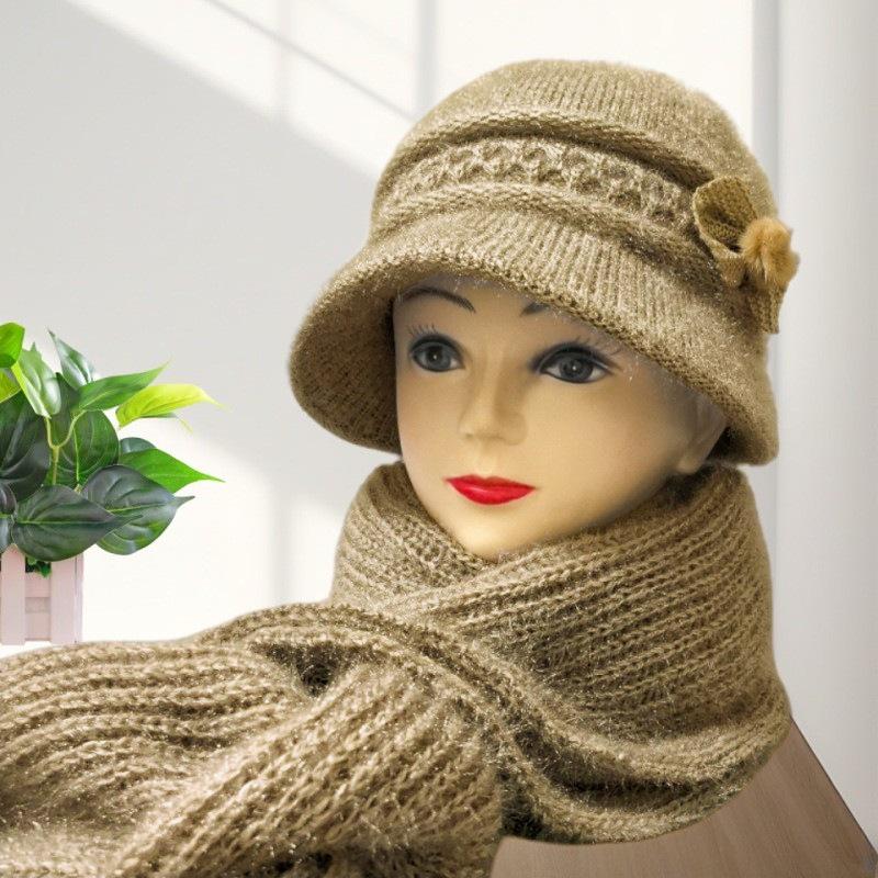 Damen Herbst- & Winter Strickmütze und Schal Set aus Wolle für Mittelalte & Ältere
