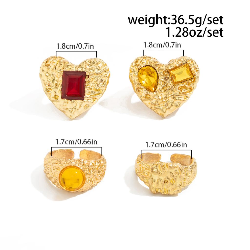 4 Peças/Conjunto Anel de Dedo Geométrico Cor Dourada Vintage Coração Anéis Ajustáveis Irregulares Abertos Plissados Tendência Joias para Mulheres Presentes de Joias Acessórios