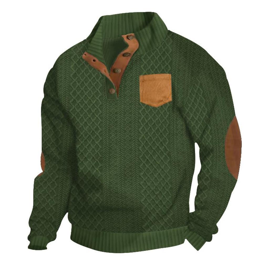 Mens Block Striped Corduroy Sweatshirt Outdoor Long Sleeve Stand Collar Jacket Sweaters Button Quarter Sweater Top