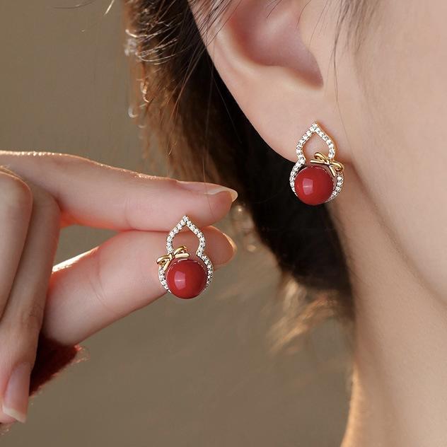 Silbernadel Zirkon Harz Kürbis Ohrstecker Neue Chinesische Retro Tägliches Pendeln Vielseitige Ohrringe Leichter Luxus Ohrringe