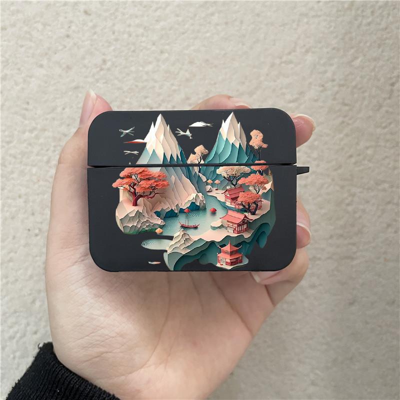 Paper Cute Creative Mountain Print Earphone Case for Airpods 1 2 3 Pro Wireless Headphone Cover for Air Pods Pro2 Accessories
