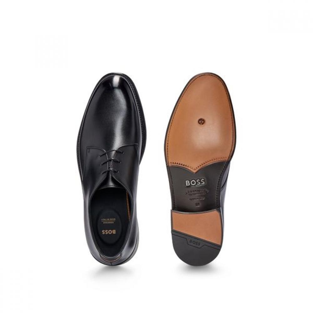 Boss 30  Off Burnished Leather Italian Made Derby Shoes Black  50506009001 